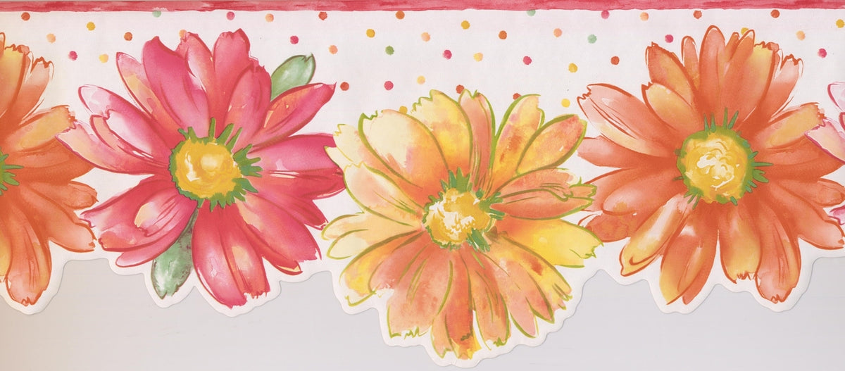 Red Yellow Orange Flowers WK9081B Wallpaper Border