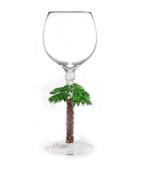 Green Palm Tree Hand Blown Wine Glass