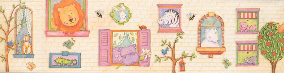 Animals Looking Through Windows 110002 Wallpaper Border