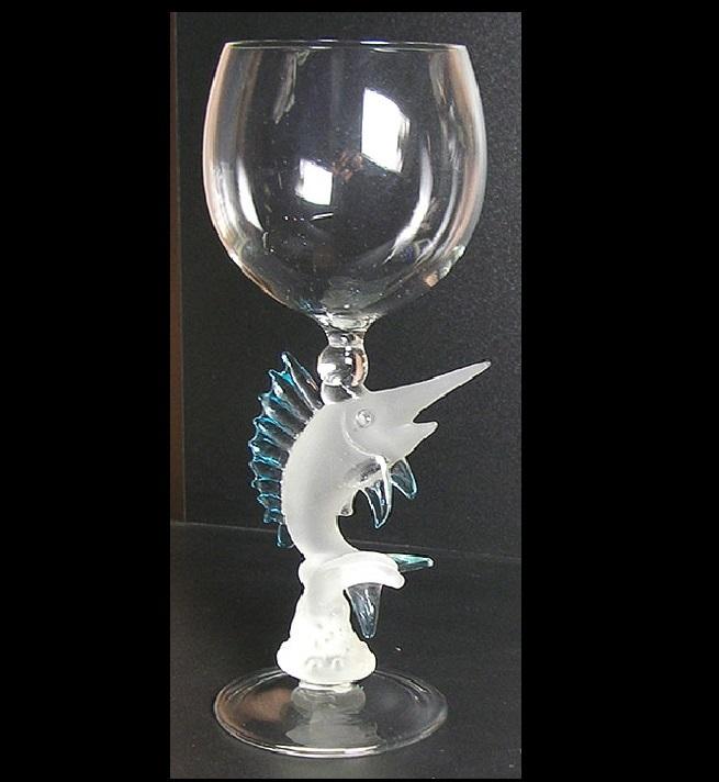 Silver Sailfish   Hand Blown Wine Glass