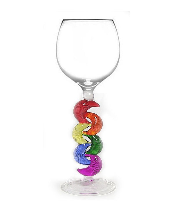 Red Rainbow  Hand Blown Wine Glass