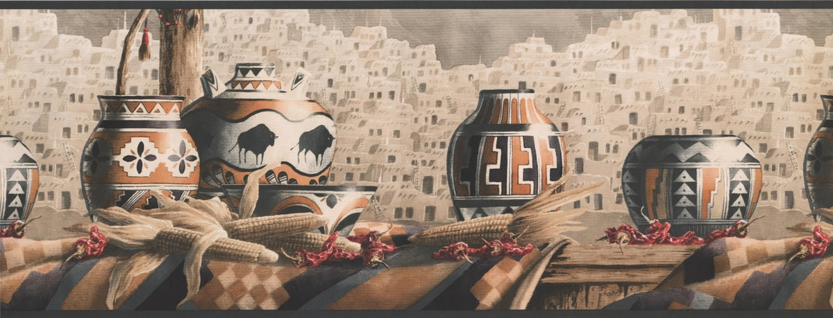 Ornated Jugs Corn Cayenne Peppers Beige DB3761B Wallpaper Border
