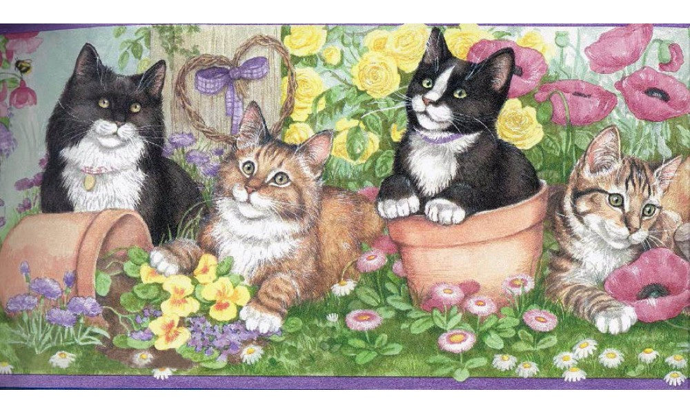 Purple Kittens And Flowers OS717 Wallpaper Border