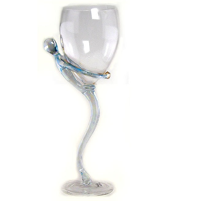 Blue Man Hand Blown Wine Glass