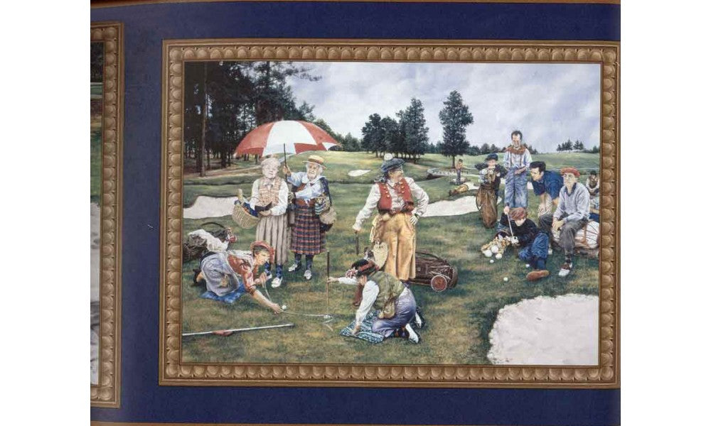 Dark Blue Framed Country Golf Scene NT101423 Wallpaper Border