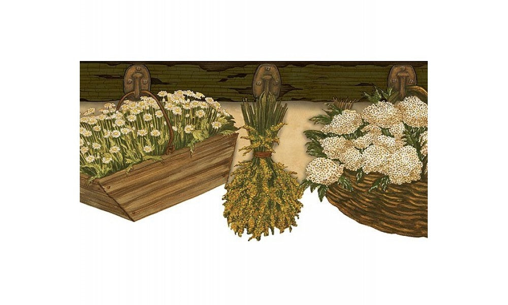 Brown and Beige Floral Baskets TC48022 Wallpaper Border