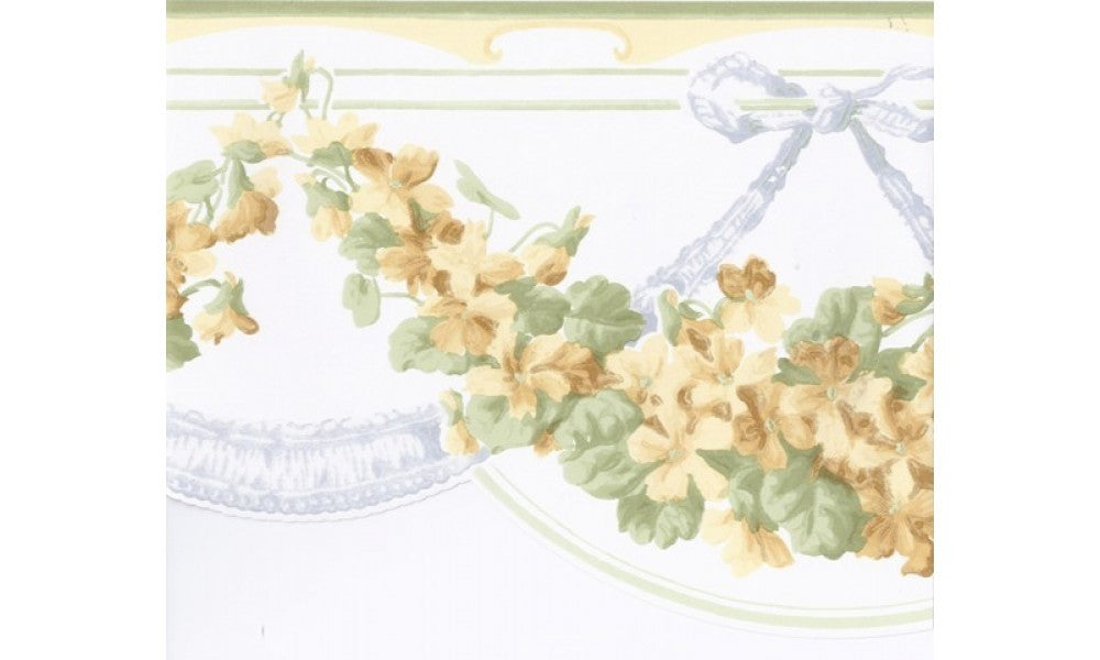 Green Yellow White Floral Vines CH77640 Wallpaper Border