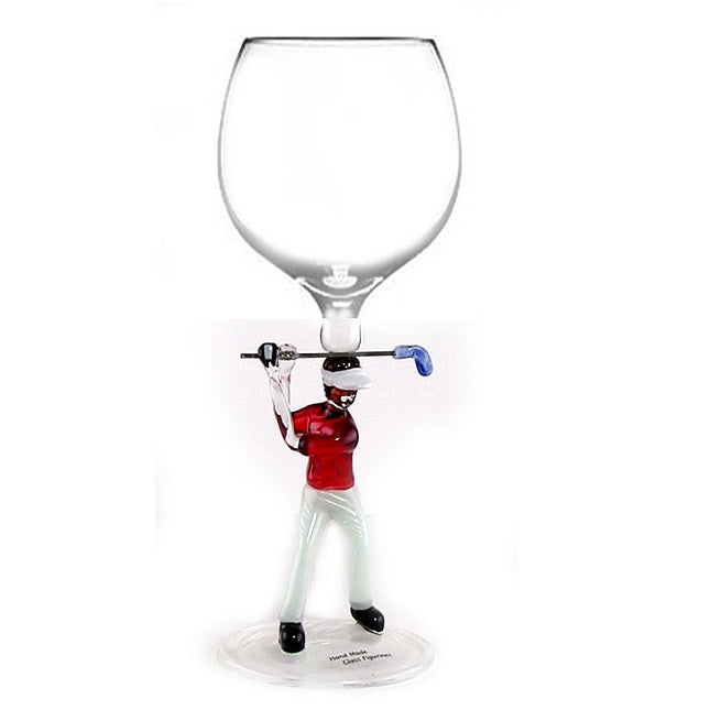 Red Golfer  Hand Blown Wine Glass
