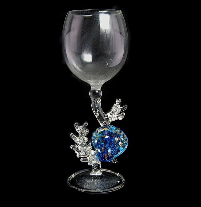 Blue Coral shell Hand Blown Wine Glass