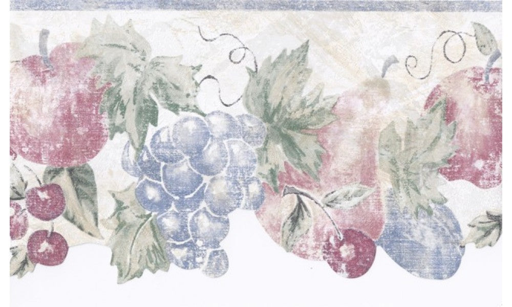 Blue Cream Stenciled Fruits CL72764 Wallpaper Border