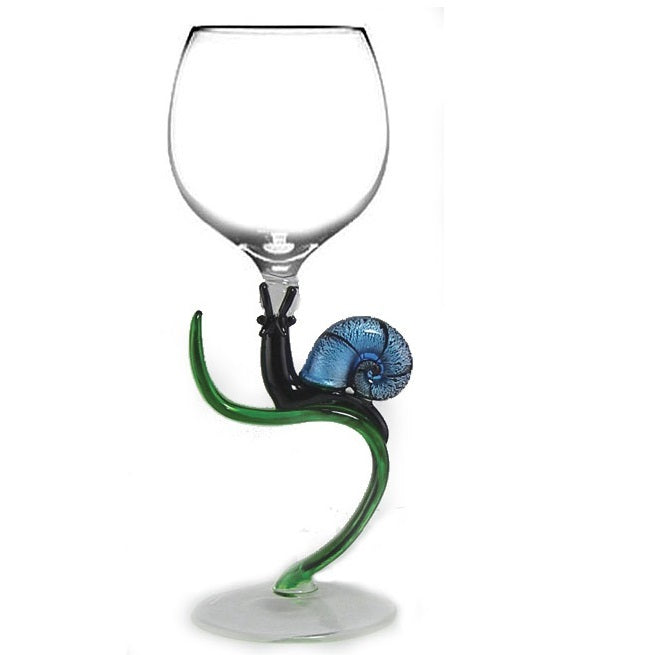 Green Blue Snail Hand Blown Wine Glass
