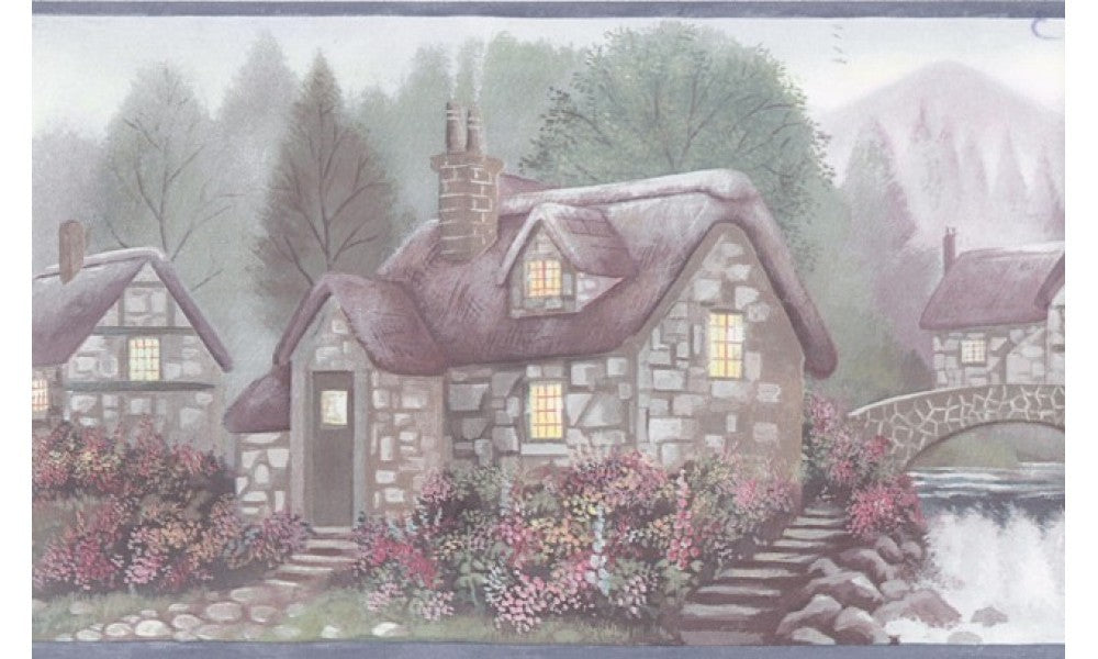 Blue Forest Grey Brick Houses BV21131 Wallpaper Border