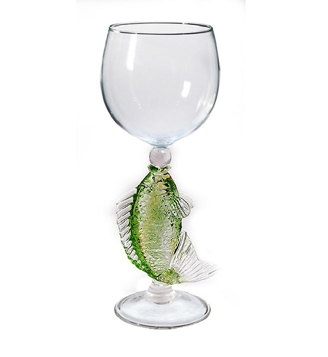 Green Fish Hand Blown Wine Glass