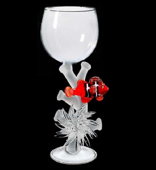 Red Coral fish Hand Blown Wine Glass