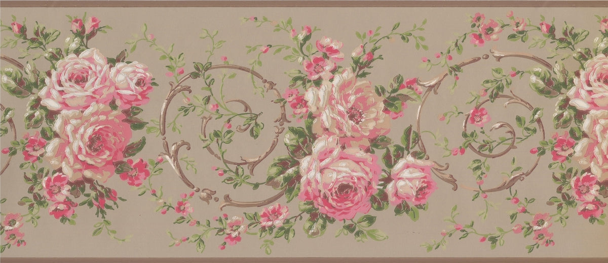 Taffy Pink Flowers on Damask BA4620B Wallpaper Border