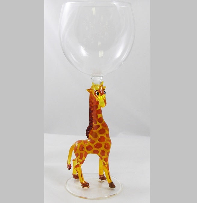 Red Giraffe Hand Blown Wine Glass