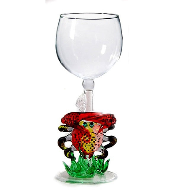Red Crab w/ coral Hand Blown Wine Glass