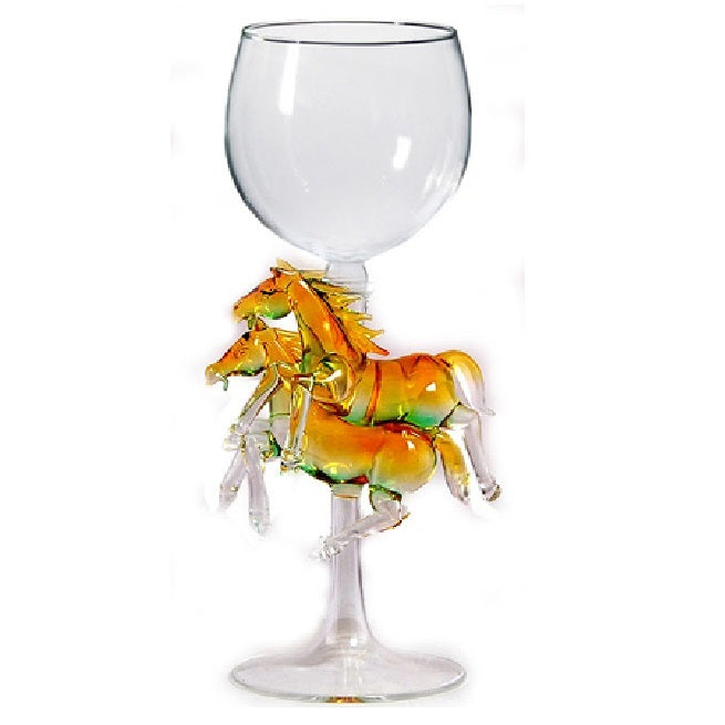 Gold Two Horses Hand Blown Wine Glass