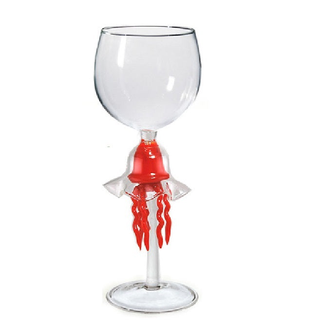 Red Red Jellyfish Hand Blown Wine Glass