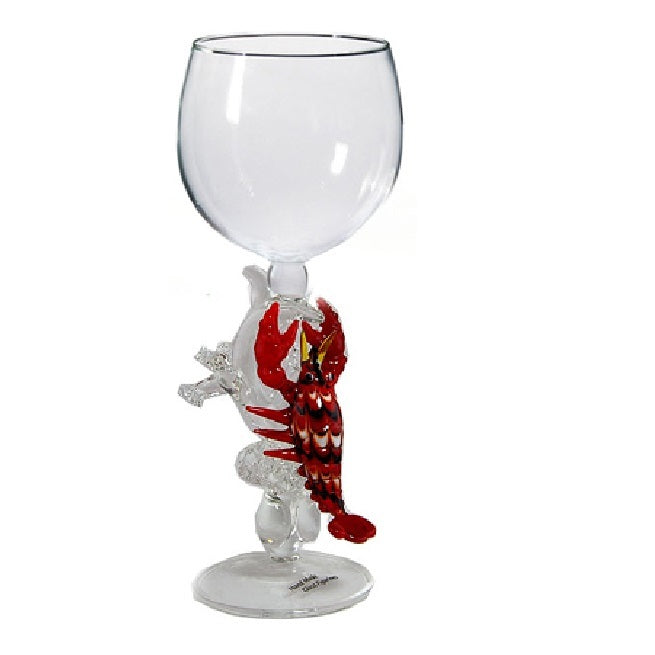 Red Lobster w/ coral Hand Blown Wine Glass
