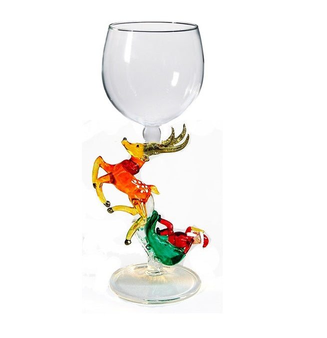 Gold Santa with sleigh Hand Blown Wine Glass