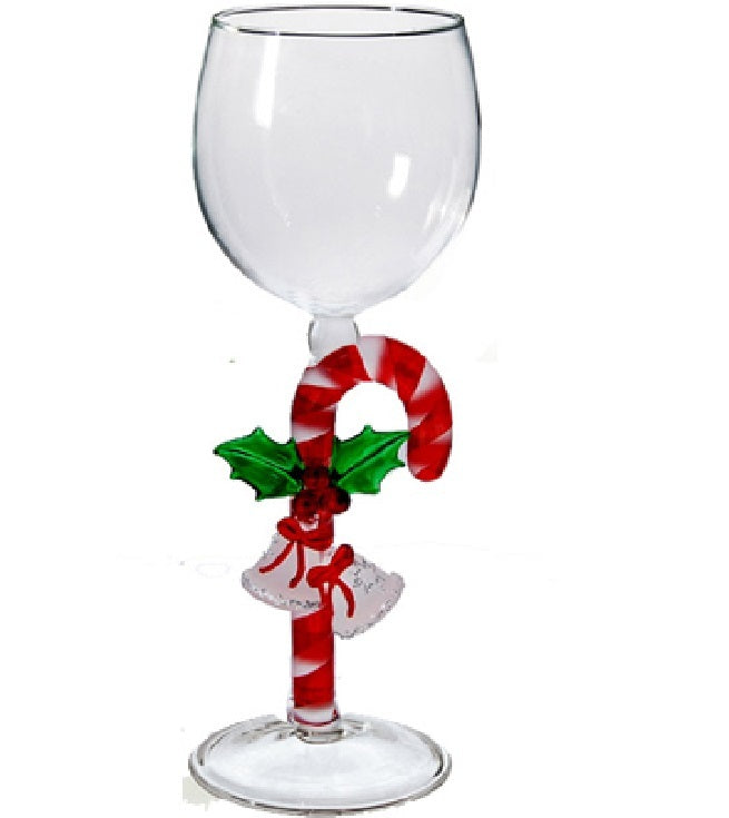 Red Candy Cane Hand Blown Wine Glass