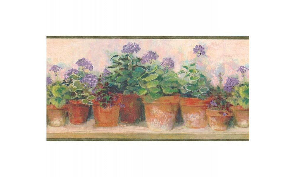 Green and Lilac Floral Flowers PC95082 Wallpaper Border