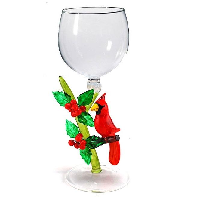 Red Cardinal Hand Blown Wine Glass