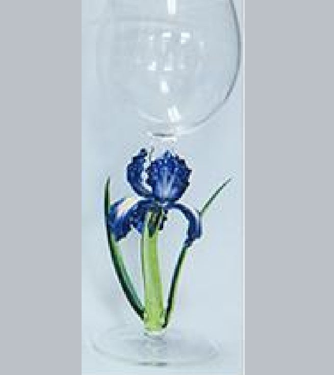 Blue Iris Hand Blown Wine Glass