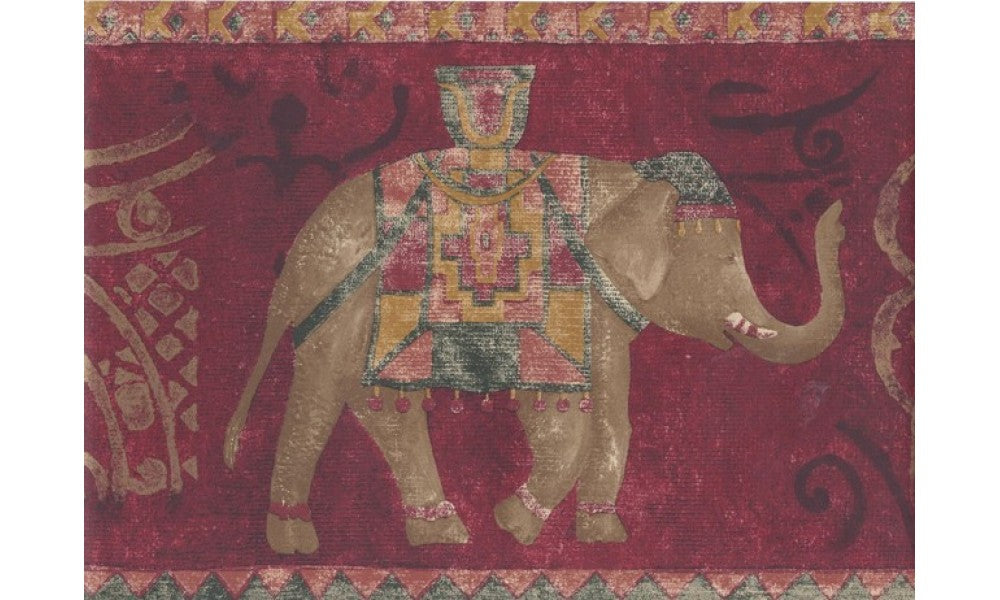 Gold Red Traditional Elephant AR75375B Wallpaper Border