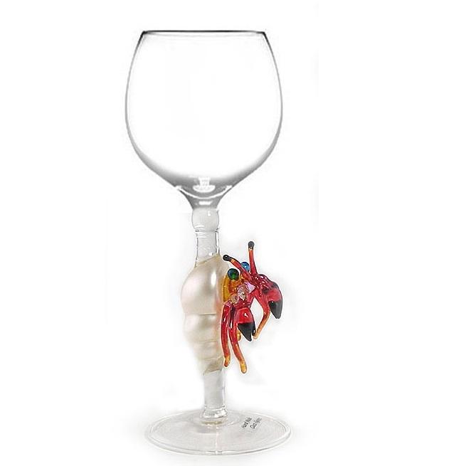 Red Hermit crab   Hand Blown Wine Glass