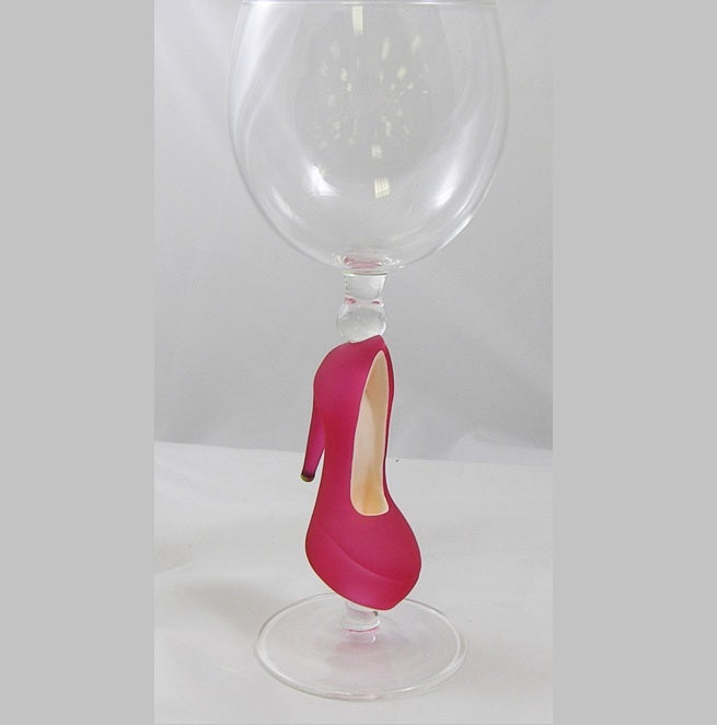 Pink Heeled Shoe Hand Blown Wine Glass