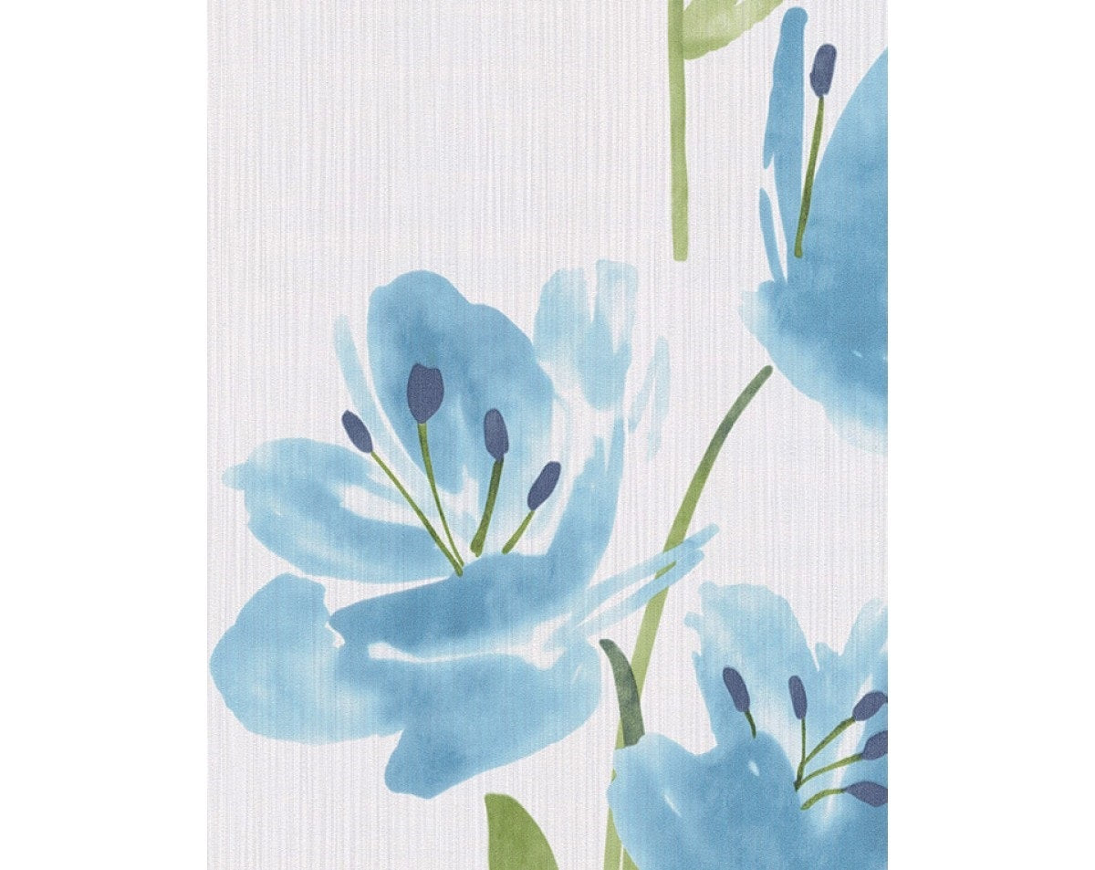 Tulips Floral Stripes Blue White 331410 Wallpaper