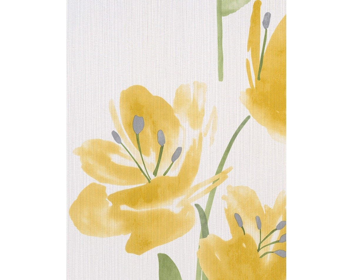 Tulips Floral Stripes Yellow White 331427 Wallpaper