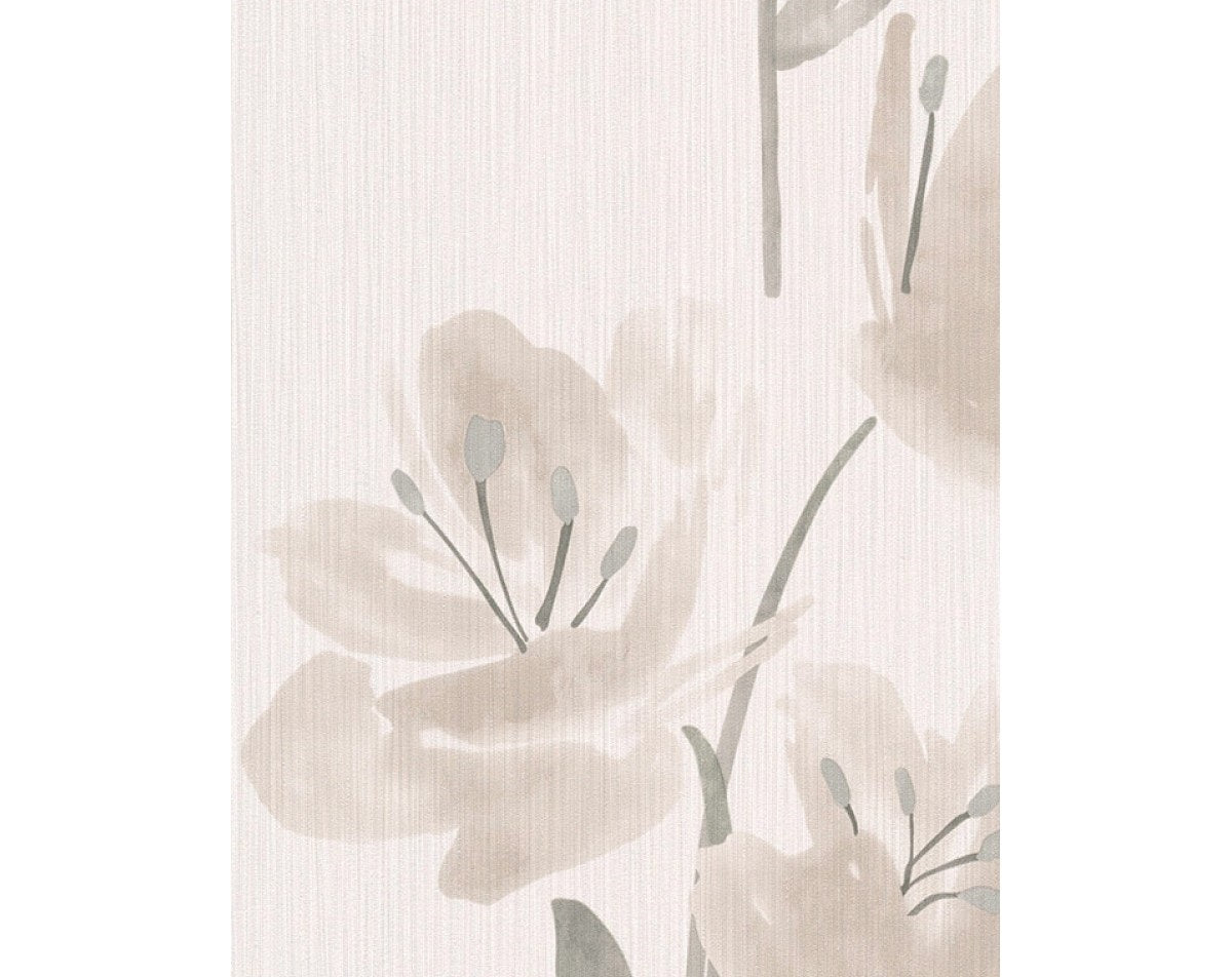 Tulips Floral Stripes Beige White 331434 Wallpaper