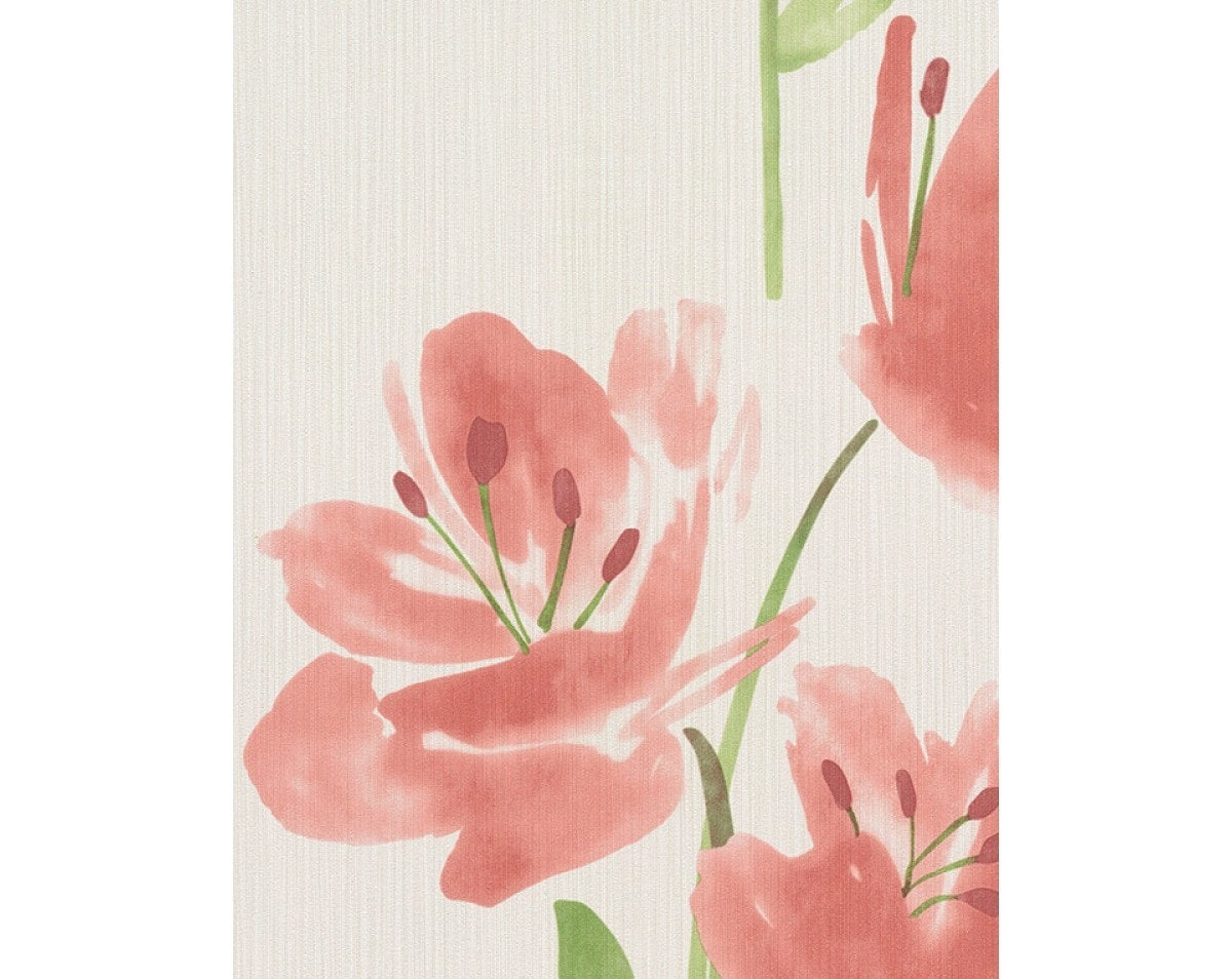 Tulips Floral Stripes Red White 331441 Wallpaper