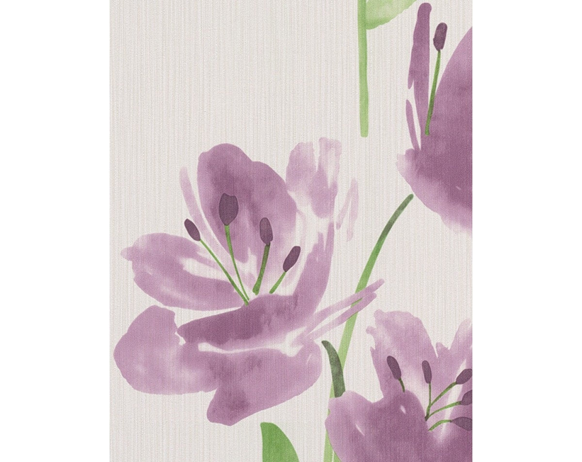 Tulips Floral Stripes Purple White 331458 Wallpaper