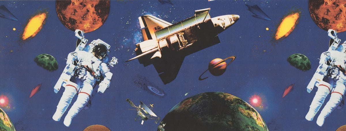 Space Walk Spaceship Station Planets Dark Blue ISB1001B Wallpaper Border