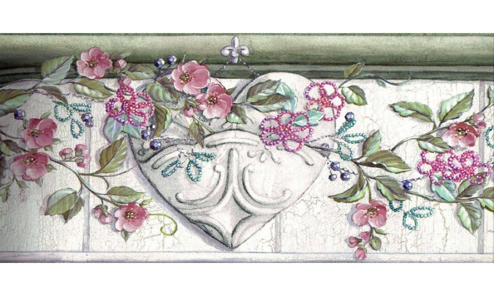White Heart Shaped Running Floral AAI8132 Wallpaper Border