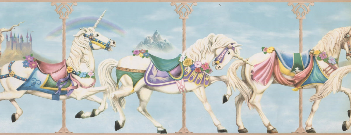 Beautiful Unicorn White Horses ISB4141B Wallpaper Border