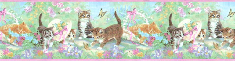 Kittens Flowers SB10102B Wallpaper Border