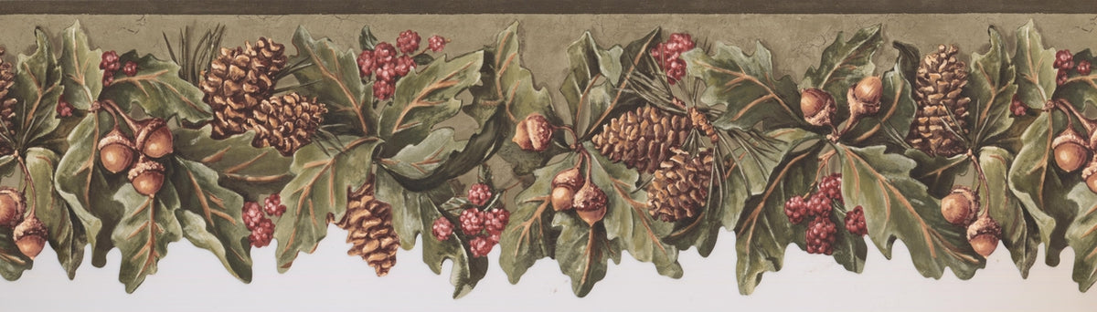 Pine Cones Acorns Purple WL5576B Wallpaper Border