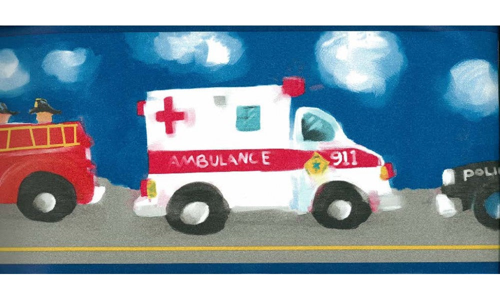 Blue Background Ambulance Painting KZ4245 Wallpaper Border