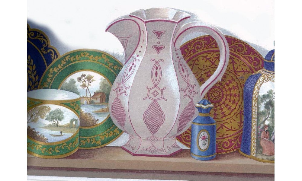 Pink Printed Jar Plates 5506000 Wallpaper Border