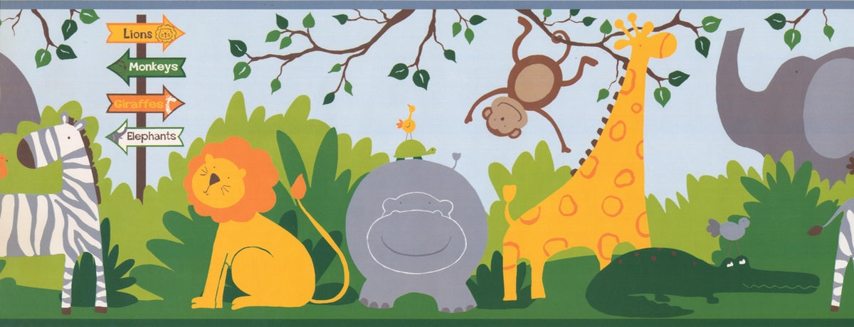 Cartoon Animals Lion Giraffe ZB3207BD Wallpaper Border