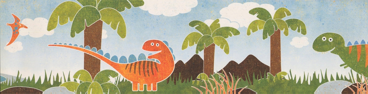 Green Orange Dinosaurs Kids KP1276MB Wallpaper Border