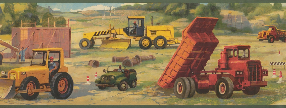 Construction Site Truck Bulldozer WK9231B Wallpaper Border