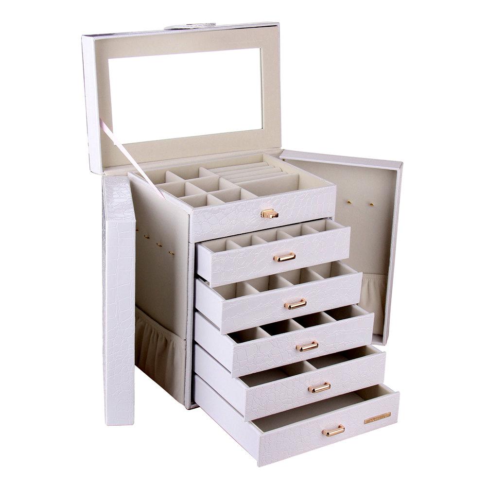 White Black Extra Large 6 Drawer Jewelry Box