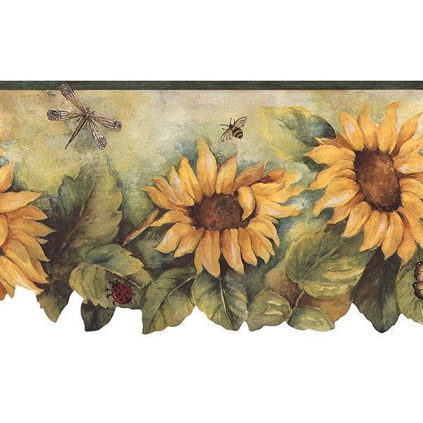 Yellow Brown Sunflowers Butterflies BG71362DC Wallpaper Border