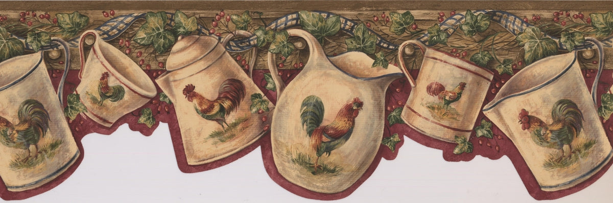 White Cup Kettle Rooster Country BSB7004B Wallpaper Border